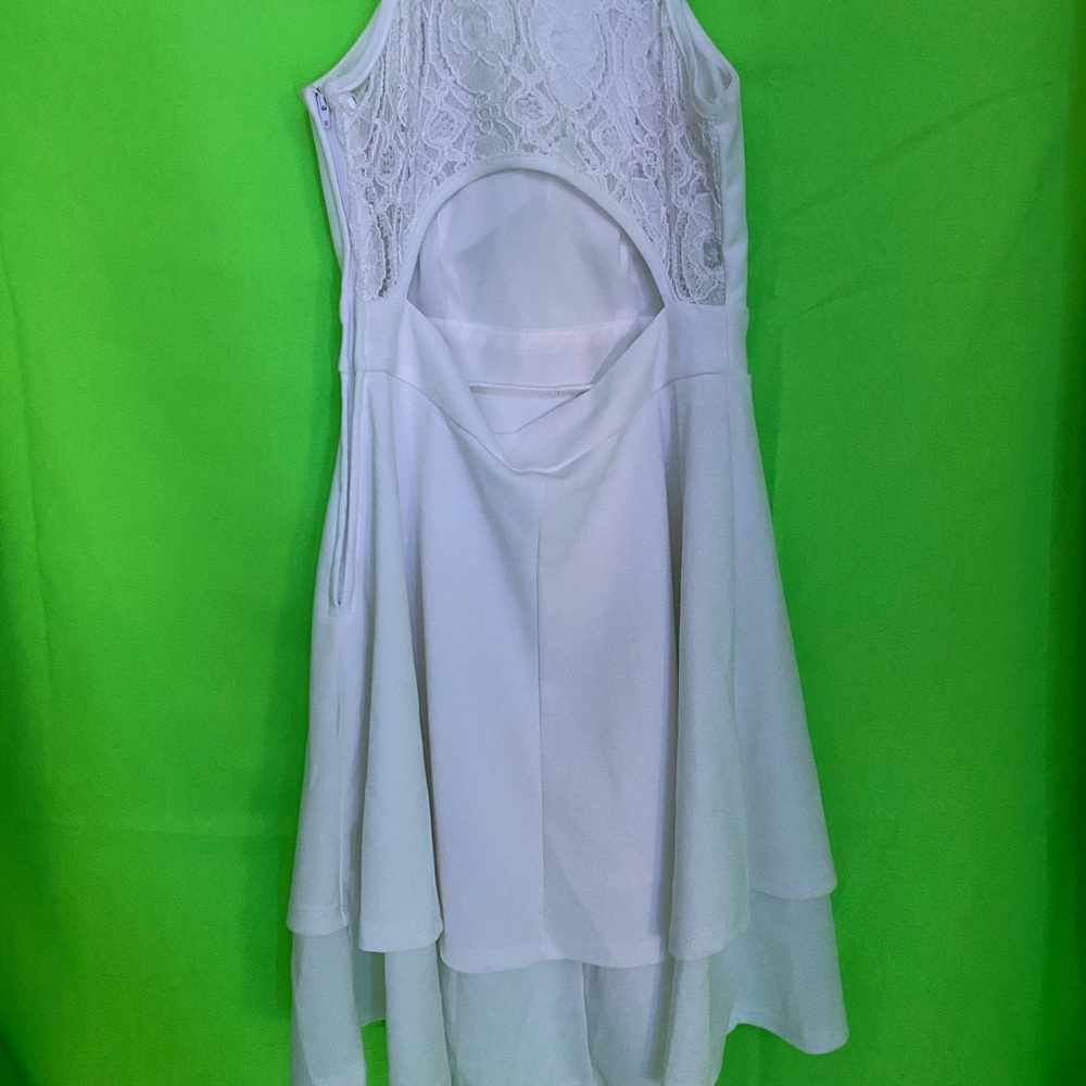 white lace back dress